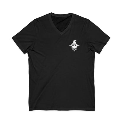 Wizards With Attitude V-Neck Gothic Wizard Skull Text Logo Tee