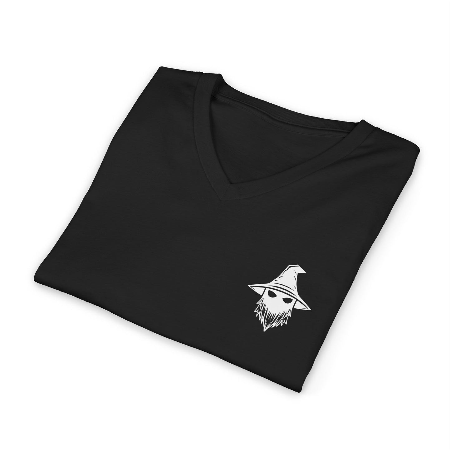 Wizards With Attitude V-Neck Gothic Wizard Skull Text Logo Tee